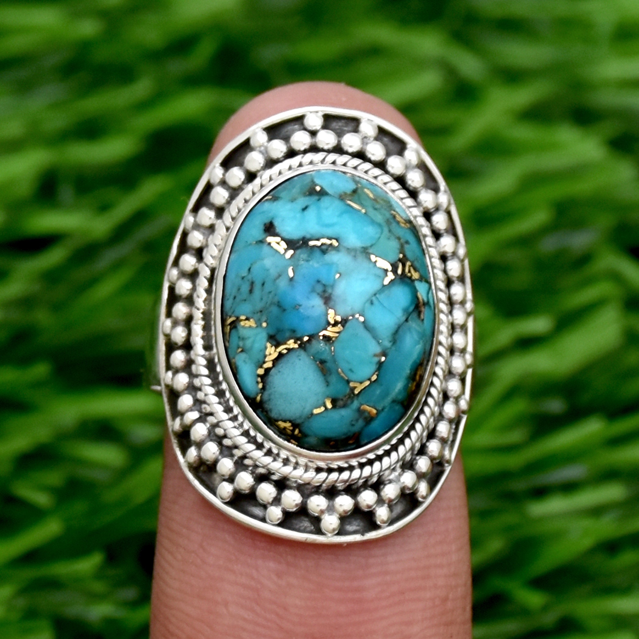 Türkis Ring, 925 Massiv Sterling Silber Ring, Schöner Oval Türkis