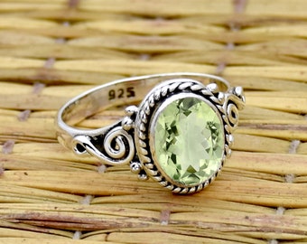 925 Sterling Silver Green Amethyst Ring, Facetted Amethyst  Ring, Oval Gemstone Ring, Natural Amethyst Ring Dainty Ring, Boho Jewelry