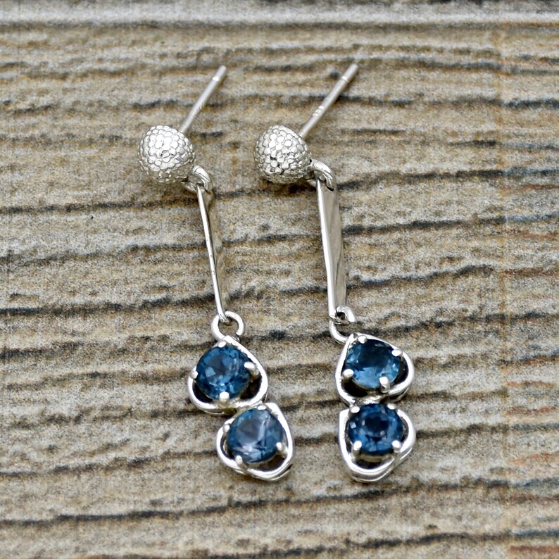 December Birthstone Silver Dangle Earrings Anniversary Gift For Her Handmade Earrings Dainty Earrings London Blue Topaz Earrings