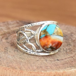 Auster Kupfer Türkis Ring, 925 Sterling Silber Ring, Ehering, Versprechen Silberring, Geschenk für Frauen Ring, Türkis Schmuck Ring
