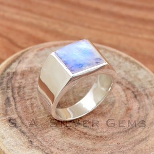 Rainbow Moonstone Ring, Men's Ring, Handmade Men's Ring, 925 Sterling Silver Ring, Wedding Ring, Men's Engagement Ring, Gift for Him