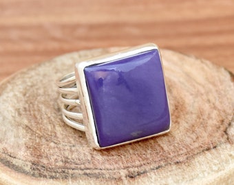 Natural Charoite Ring: Handmade 925 Sterling Silver Boho Statement Ring
