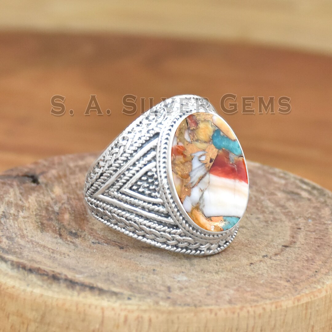 オイスター銅ターコイズシグネットリング：ハンドメイド925