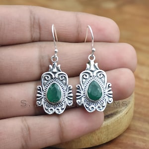 Emerald Teardrop Earring, 925 Sterling Silver Earring, Handmade Earring, Green Emerald Earring, Statement Earring, Gift For Her Valentine.