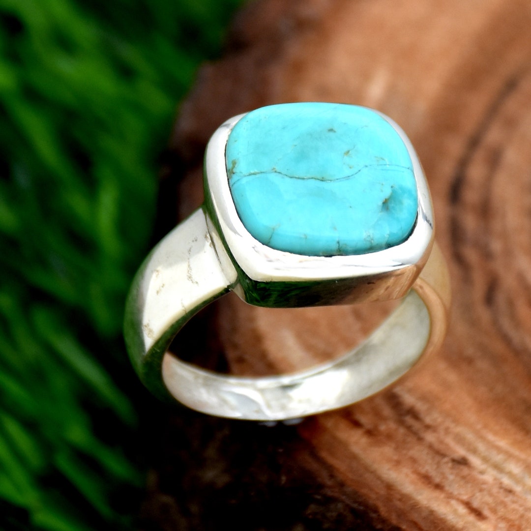 Handmade Mohave Turquoise Ring: 925 Sterling Silver Cushion Statement ...
