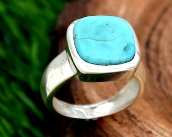 Handmade Mohave Turquoise Ring: 925 Sterling Silver Cushion Statement Ring