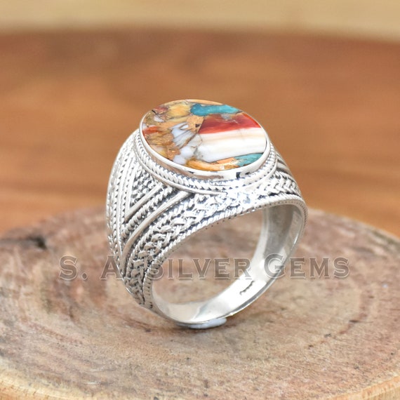 オイスター銅ターコイズシグネットリング：ハンドメイド925