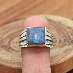 Bague labradorite naturelle, bague en argent sterling 925, bague labradorite pour homme, alliance, cadeau d'anniversaire, bague fine, bagues pour homme
