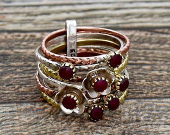 Indischer Rubin 925 Sterling Silber Ring: Dreifarbiger Statement Ring