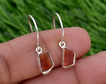 Pendientes colgantes de cornalina en bruto: plata de ley 925, piedra preciosa en bruto