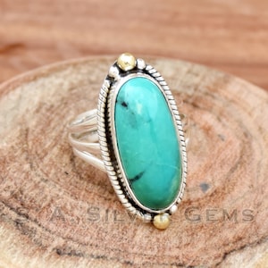 Handmade Tibetan Turquoise Ring: 925 Sterling Silver Bohemian Jewelry