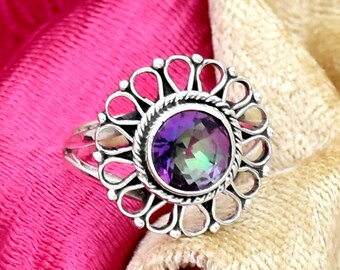 Handmade Mystic Topaz 925 Sterling Silver Filigree Ring