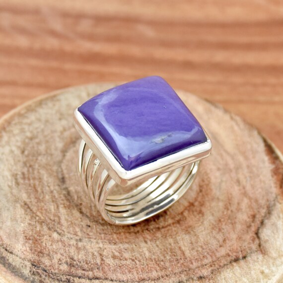 天然チャロアイトリング：ハンドメイド925スターリングシルバーの