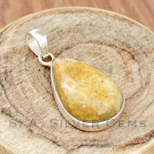 Handmade Fossil Coral 925 Sterling Silver Pendant: Teardrop Loop Design
