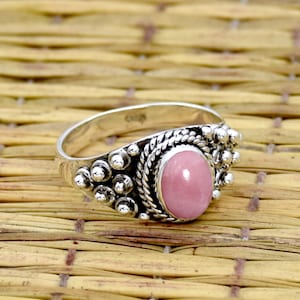 Handmade Oval Pink Opal Ring: 925 Sterling Silver Anniversary Jewelry