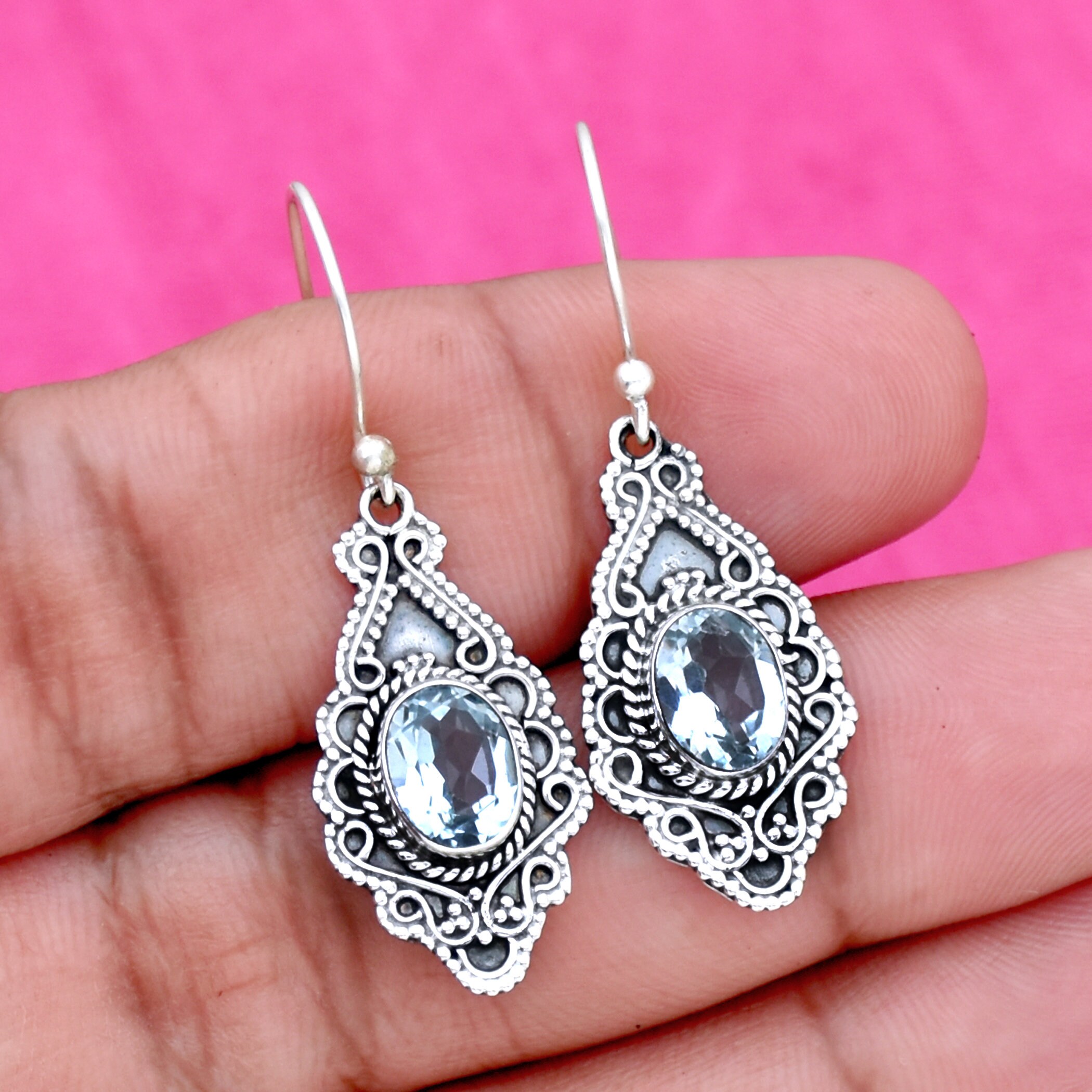 Boucles D'oreilles Puces Argent Massif 925 Avec Topaze - Neuf Avec étiquettes