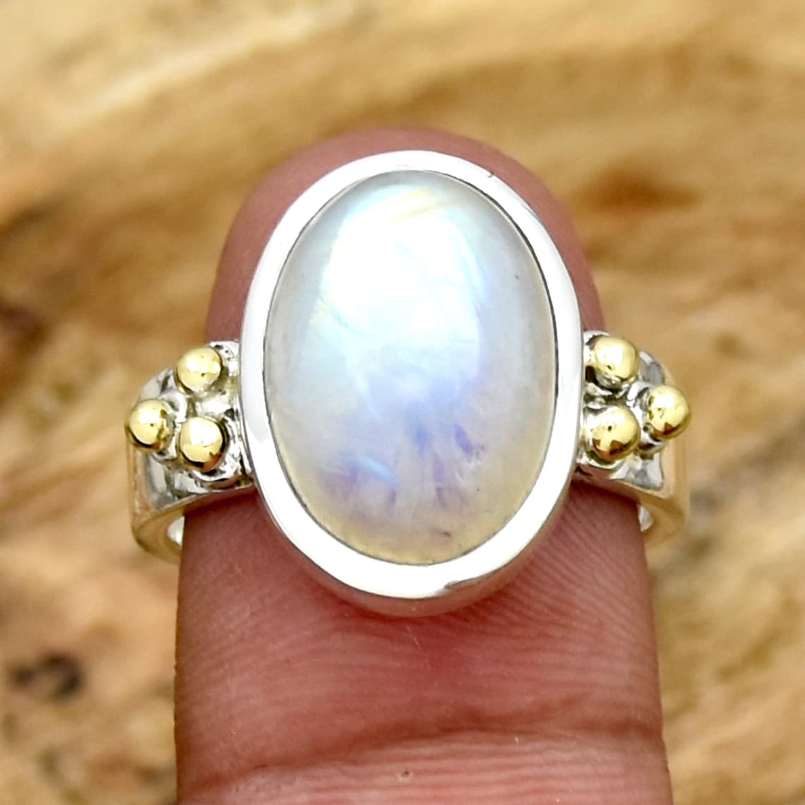 Natural Moonstone Ring Moonstone Jewelry Two Tone Ring Oval Etsy