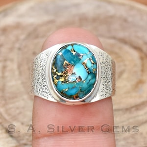 Blue Copper Turquoise Ring, 925 Sterling Silver Ring, Handmade Ring, Copper Turquoise Ring, Turquoise Ring, Handmade Jewelry For Her