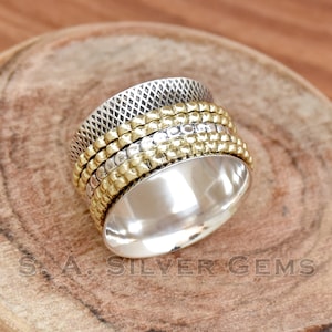 Spinner Ring, Two Tone Ring, 925 Sterling Silver Ring, Meditation Spinner Ring, Anniversary Ring, Wide band Spinner Ring, Balls Design Ring