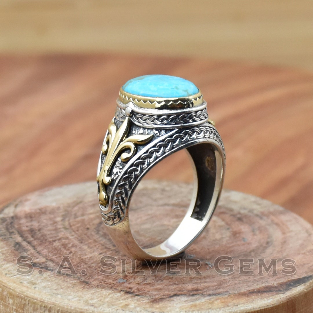 Blue Mohave Turquoise Ring: Handmade 925 Sterling Silver Two-tone ...