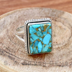 Blue Copper Turquoise Ring, 925 Sterling Silver Ring, Handmade Ring, Copper Turquoise Ring, Turquoise Ring, Handmade Jewelry For Her