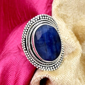 Handmade Filigree Blue Sapphire Ring: 925 Sterling Silver Bohemian Jewelry