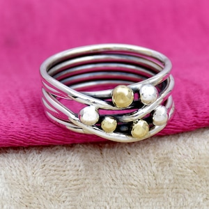 Handmade Wraparound Silver Wire ring 925 Sterling Silver Ring Silver Wire wrap Ring Ball Ring, Ring Thick Wire Ring, Two Tone Ring