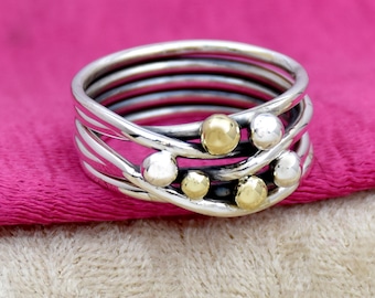 Handmade Two-Tone 925 Sterling Silver Wire Wrap Ring