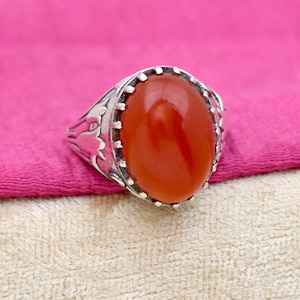 Carnelian Ring, 925 Sterling Silver Ring, Handmade Ring, Large Gemstone Ring, Flower Ring, Anniversary Ring, Handmade Jewelry, Gift For Her.