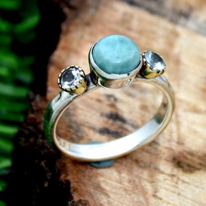 Natural Larimar 925 Sterling Silver Ring: Handmade Multi Stone Jewelry