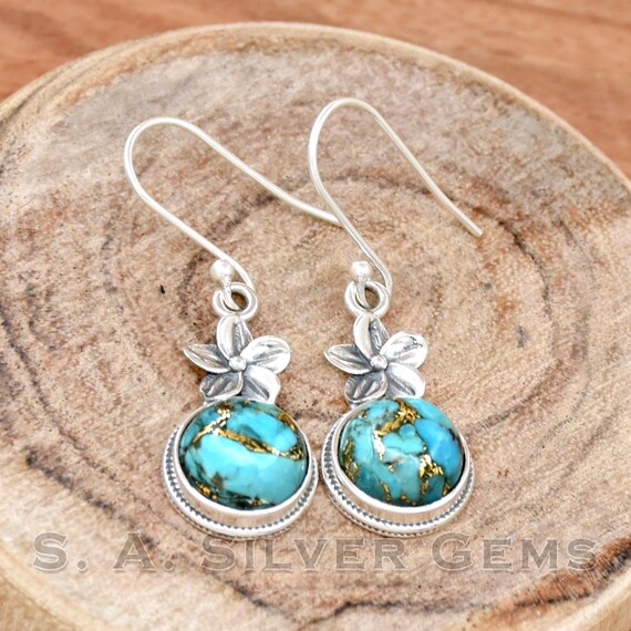 Handmade 925 Sterling Silver Purple Copper Turquoise Dangle Earrings – Nickel-Free