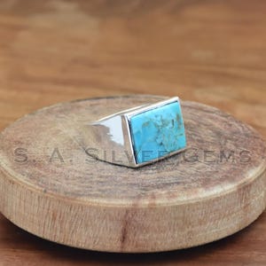 Turquoise ring Mohave, massief 925 sterlingzilveren ring, herenring, zilveren edelsteenring, trouwring, jubileumcadeau voor hem/mannen