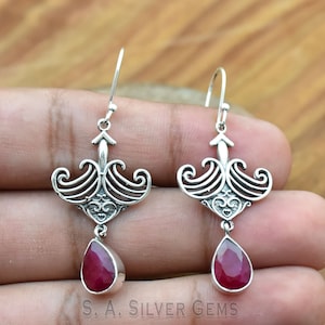 Indische Rubin Ohrringe, Baumeln & Tropfen Ohrring, 925 Sterling Silber Ohrringe, Statement Ohrringe, Rubin Ohrringe, Bolzen, boho Ohrringe für Mädchen