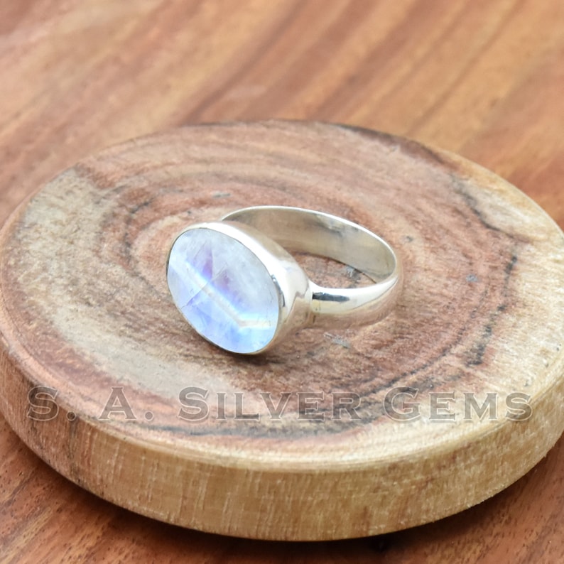 Pierre de lune, argent sterling 925, fait à la main, pierre précieuse, déclaration, tous les jours, pierre ovale, hippie, bague Boho, bague de pierre de naissance de juin pour elle image 3