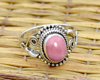 Natural Pink Opal Ring: Handmade Filigree 925 Sterling Silver
