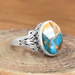 Oyster Copper Turquoise Ring, 925 Sterling Silver Ring, Gemstone Ring, Handmade Ring, Designer Women Ring, Promise Ring, Anniversary Ring