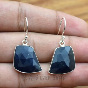 Blue Sapphire 925 Sterling Silver Earrings: Indian Jewelry Gift