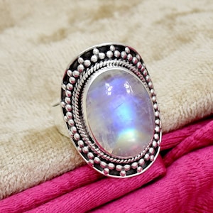 Rainbow Moonstone 925 Sterling Silver Ring, Handmade Ring, Filigree Ring, Moonstone ring, Handmade Jewelry For Her, Natural Gemstone Ring