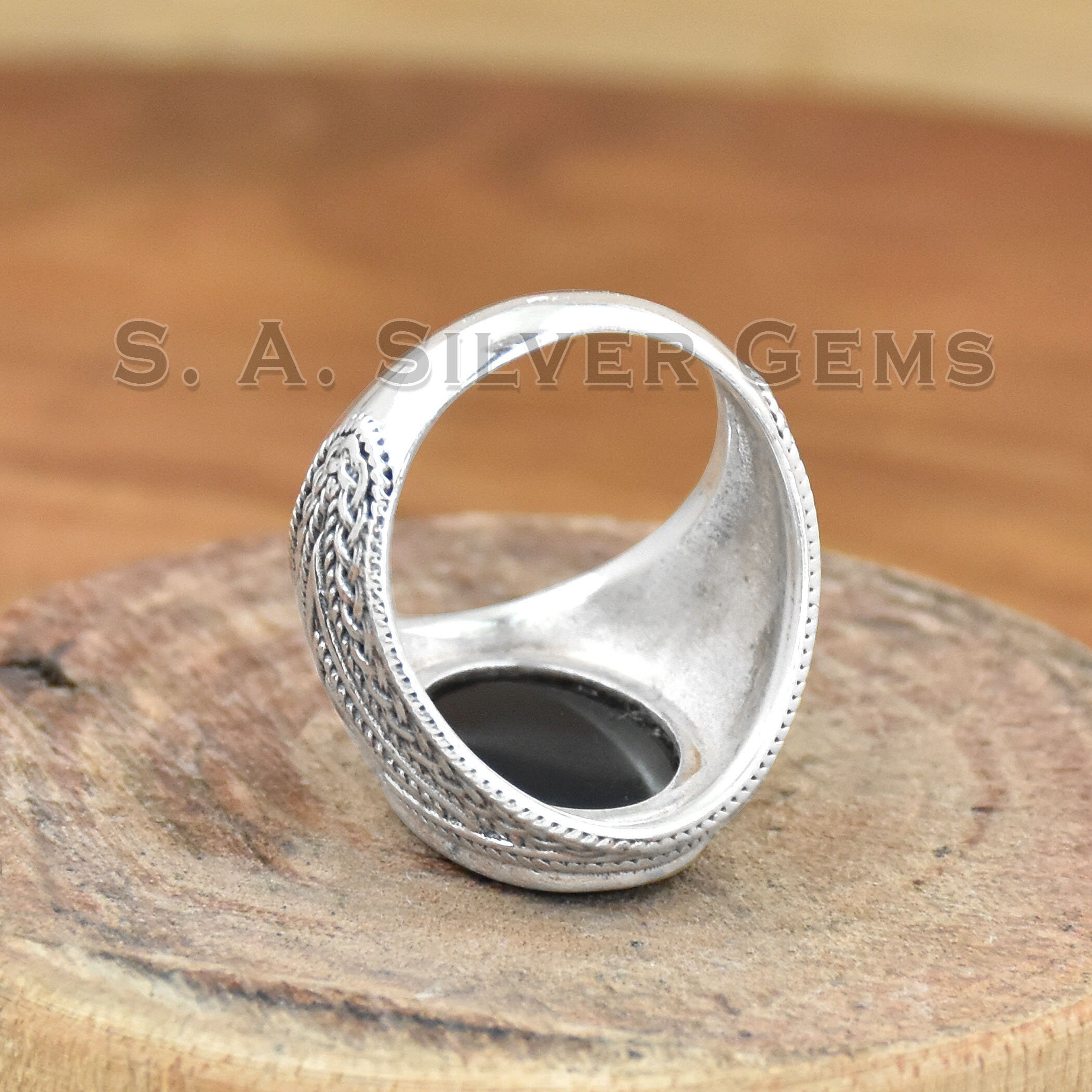 Handmade Black Onyx Ring: 925 Sterling Silver Gemstone Men's Ring