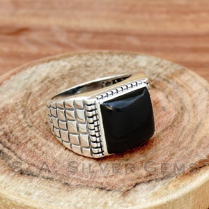 Black Onyx Mens Ring, 925 Sterling Silver Men&#39;s Ring, Handmade Mens Ring, Onyx Ring, Gemstone Ring, Statement Ring, Cabochon Ring, Gift Dad