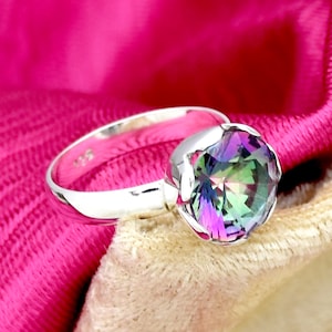 Mystic Topaz Ring, 925 Sterling Silver Ring, Statement Ring, Round Mystic Topaz Ring, Anniversary Ring, Gift for her, Handmade Ring Jewelry