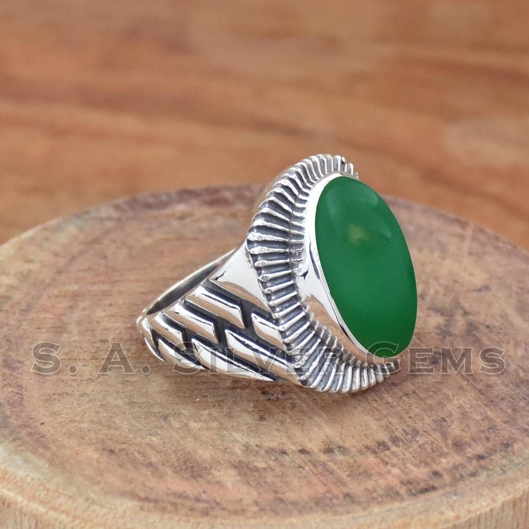Green Onyx 925 Sterling Silver Ring, Statement Band Ring - Etsy