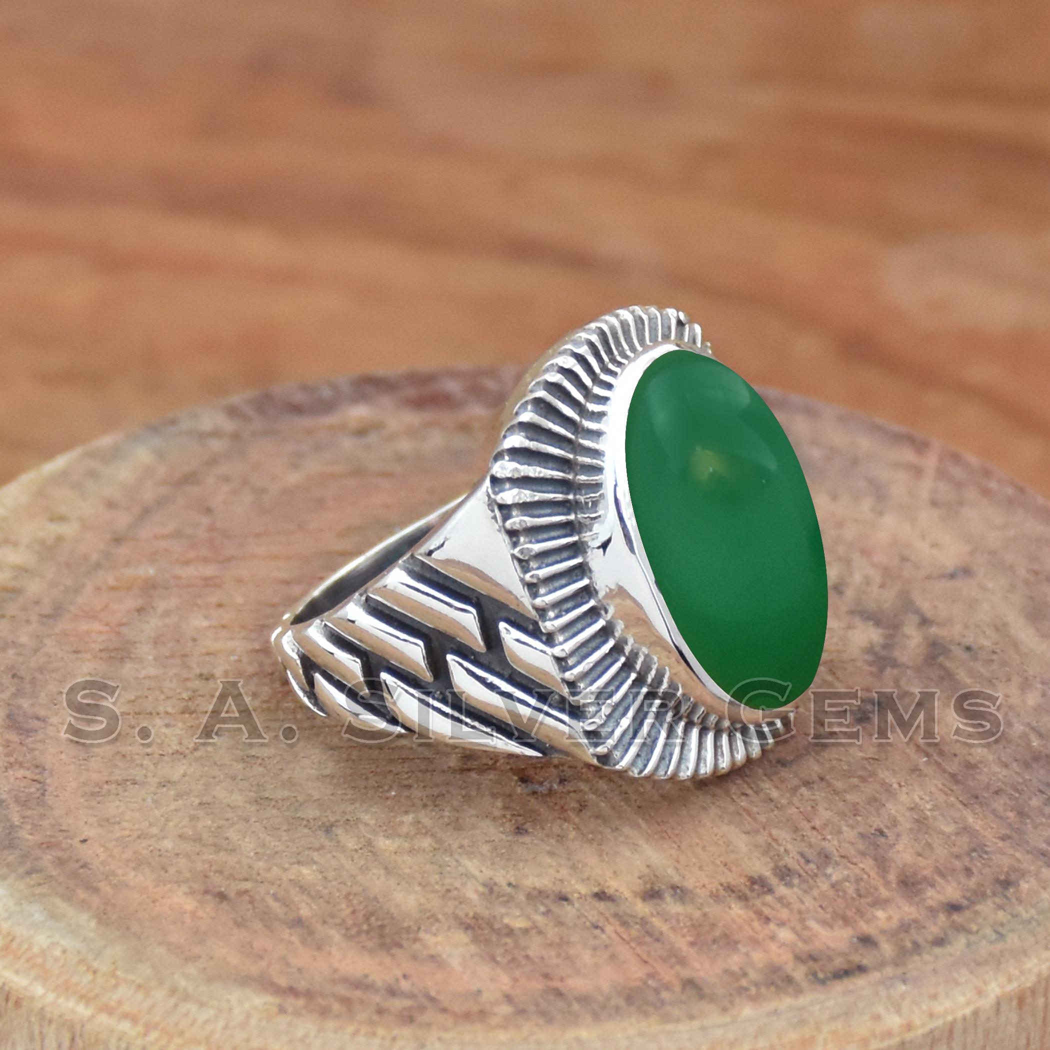 グリーンオニキス 925 スターリングシルバーリング、ステートメント