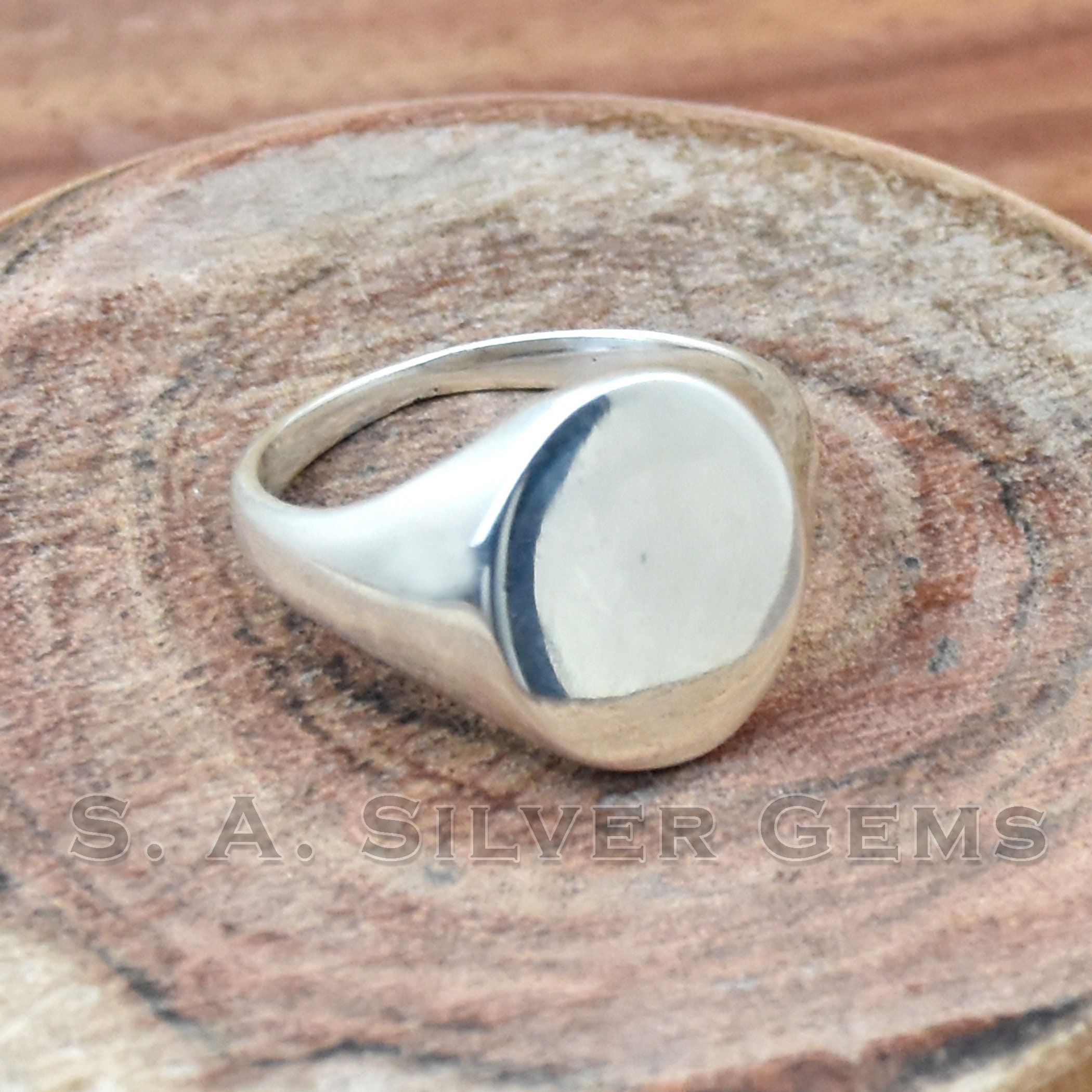 925 Sterling Silver Oval Signet Ring: Plain Flat Top, Unisex Band