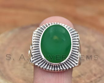 グリーンオニキス 925 スターリングシルバーリング、ステートメント