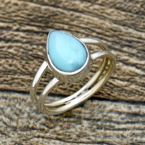Larimar Ring, 925 Sterling Silver Ring, Natural Larimar Ring, Handmade Silver Ring, Pear Larimar Ring, Promise Ring, Statement Ring