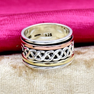 925 Sterling Silver Spinner Ring: Handmade Brass Copper Statement Ring