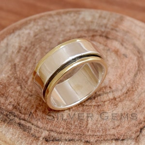 Spinner Ring, Unisex Ring, Handmade Two Tone Ring, Anniversary Ring, Meditation Ring, 925 Sterling Silver Ring, Engagement Ring, Plain Ring