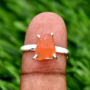 Handmade Raw Carnelian Ring: Adjustable 925 Sterling Silver Gemstone
