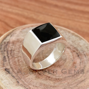 Zwarte onyx-zilveren ring, 925 sterlingzilveren ring, herenring, alledaagse ring, edelsteenring, herenzilveren ring, beste cadeau voor hem, onyxring